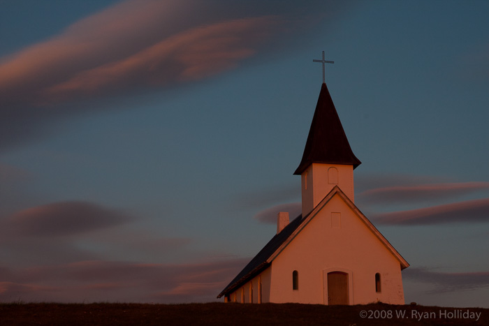 Breidavik church at sunset